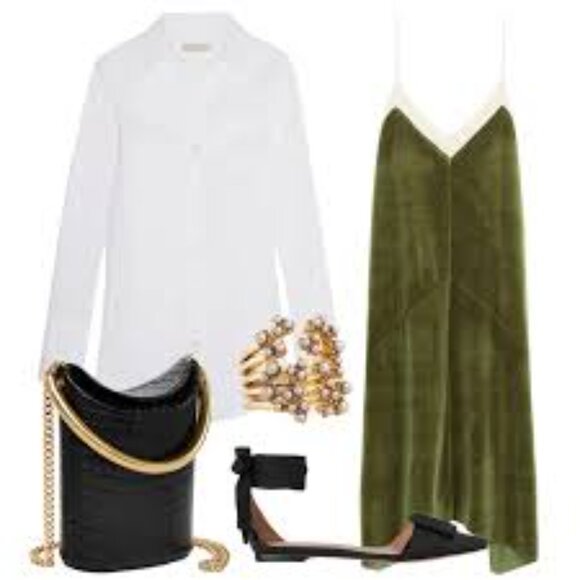 NWOT Green Velvet Midi Dress with Mesh Trim Detail - Picture 12 of 13